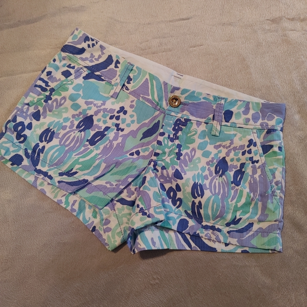 Lilly Pulitzer The Walsh Lilac Periwinkle Cotton Shorts Size 0
